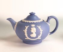 Wedgwood Boxed Blue Jasperware Royal Commemorative Teapot, height 12cm