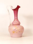 In the manner of Thomas Webb, Satin Glass Ewer with Enamel Floral Decoration. Height: 22cm