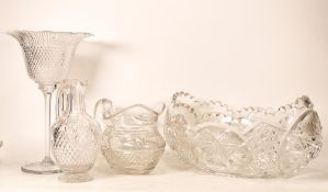 A collection of Quality Lead Cut Jug, Carafe , Centrepiece Bow & display glass , tallest 29cm(4)
