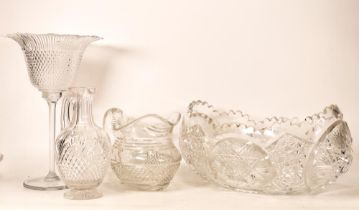 A collection of Quality Lead Cut Jug, Carafe , Centrepiece Bow & display glass , tallest 29cm(4)