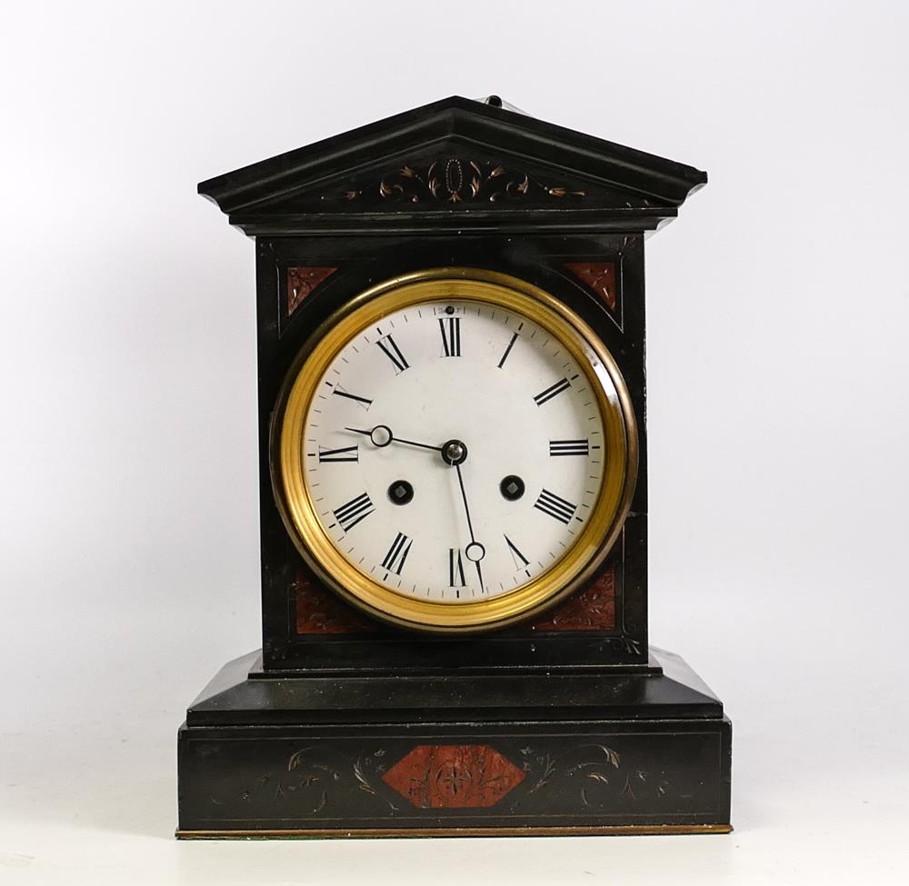 Early 20th Century Slate Mantle Clock (broken glass to rear), height 28.5cm