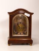 Mahogany Cased 2 Train Minature Mantle Clock, height 17cm