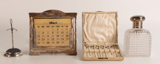 Collection of silver - Hat pin holder clearly hallmarked for Chester 1911 - desk calendar with all