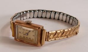 9ct gold ladies Record wristwatch, not working. Bracelet plated.