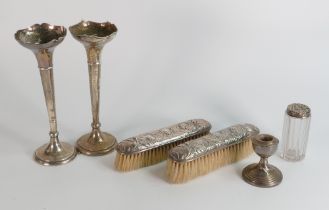 Collection of hallmarked silver - Pair of 20cm vases (one repaired), pair of cherub decorated