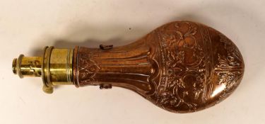 Sykes Patent Brass & Copper Gunpowder Flask. Height: 21cm