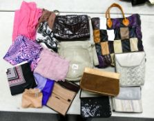 A Collection of Vintage Ladies Handbags & Evening Bags with addition scarfs & similar