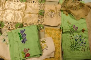 A collection of Early 20th Century & Later Embroidered & Beaded Table Runner Sets, Table Cloths,