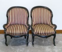 Pr of ebonised, probably beech & French salon chairs a/f
