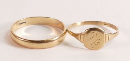 9ct gold gents wedding ring, size Y/Z, together with 9ct gold signet ring, both 5.2g. (2)