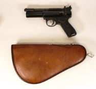 Cased Webley Premier .22 calibre air pistol with brown bakelite grips