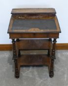 Victorian walnut inlaid davenport ladies desk, h 79cm x w 52cm x d 42cm
