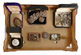 A collection of costume jewellery and items including silver, yellow metal, pre 1947 silver coins,