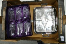 Boxed Set of Scott Crystal Double Tumblers & C W Fletcher & Sons silver plate entree dish