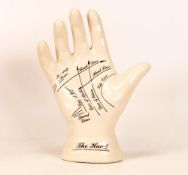Antique Palmistry Hand early 20th century, glazed pottery with transfer printed annotated lines,
