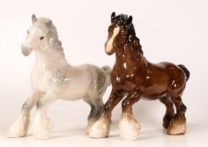 Two Beswick Cantering shires 975 in grey and brown gloss (2)