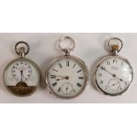 Two silver cased gents pocket watches, together with nickel cased Hebdomas patent with with