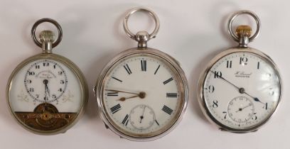 Two silver cased gents pocket watches, together with nickel cased Hebdomas patent with with