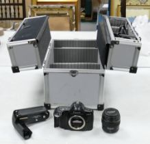 Canon EOS-1n vintage film camera with EF-100mm Ultrasonic lens, , E1 Power Drive & Aluminium