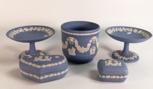 Wedgwood Jasperware small planter, two comports Royal Commemorative lidded boxes , tallest 11cm(5)