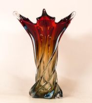 Murano Italy Red and Green Twist Art Glass Vase. Height: 26.7cm