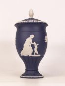 Wedgwood Portland urn depicting the birth and dipping of Achilles. Height 21.5cm