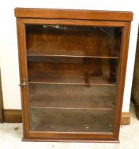 Narrow mahogany display cabinet, h 92cm x w 70x x d 16cm appx.