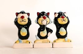Lorna Bailey set of 3 wise monkey cats , See, Hear , Speak no Evil (3)