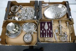 A large collection of Silver Plated items to include candlesticks, galleried tray, boxed cake knife,