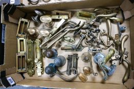 A Collection of Vintage Heavy Brass Door Furniture including Knobs, Latches, Bolts, Handles, Key