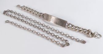 Silver Gents ID bracelet "George" and gents silver necklace, 88.8g.