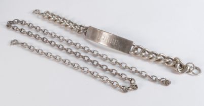 Silver Gents ID bracelet "George" and gents silver necklace, 88.8g.