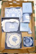 A collection of boxed Wedgwood Blue Jasperware items to include boxed tankard, Coffee Can &