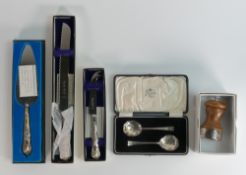 Collection of silver including cased jam spoons, silver mounted pepper mill by Mappin & Webb and