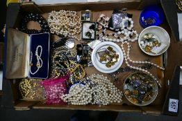 A large collection of quality costume jewellery to include pearl necklaces, bracelets, clip on