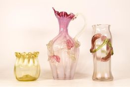 Three Victorian Vaseline Glass items including large jug (a/f), Vase & Uranium Glass pot, tallest
