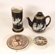 A collection of Pratt ware to include Pot, Pot lid, Spill vase & teapot, tallest 14.5cm(4)