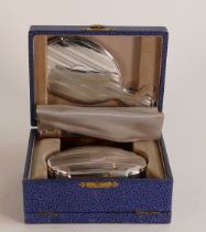 Cased silver mirror, brush & comb set, appears hardly if ever used.