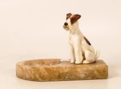 Royal Doulton Terrier on Alabaster Art Deco Ashtray, height 8cm
