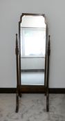 Mahogany floor standing cheval / dressing mirror, 159cm high x 56cm wide.