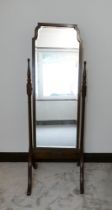 Mahogany floor standing cheval / dressing mirror, 159cm high x 56cm wide.