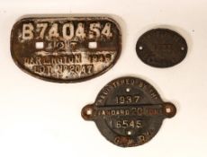 Three Cast Iron Carriage Plates to include B740454 12T Darlington 1948 Lot No.2047, Genly Repaired