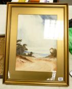 D. TREVOR-BRAMSON. Beach scene. Watercolour. Signed. frame size 71.5 x 54.5cm