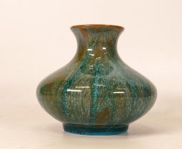 A Pilkington Lancastrian vase of Squat Form with Mottled Green Glaze. Height: 8.5cm