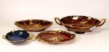A collection of Crown Devon & Carlton dishes with gilt decoration, largest length 31cm(4)