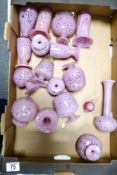 A collection of Mdina Pink Glass Bottles & Vases, tallest 12cm