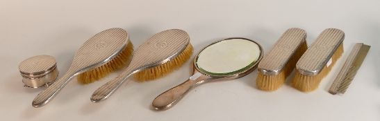 Vintage silver ladies dressing table set, comprising mirror, various brushes, ring box etc (7)
