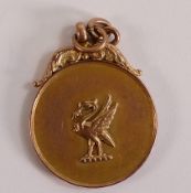 9ct rose gold Liverbird medal, L.W.MC.A Sefton Park, 9.7g.