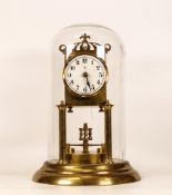 Brass Anniversary clock with glass dome by Badische Uhrenfabrik, Arabic white enamel dial, height