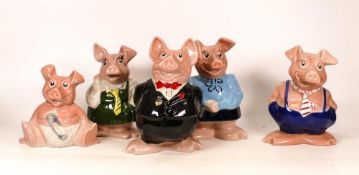 A set of Five Natwest Wade Pigs, all with original stoppers